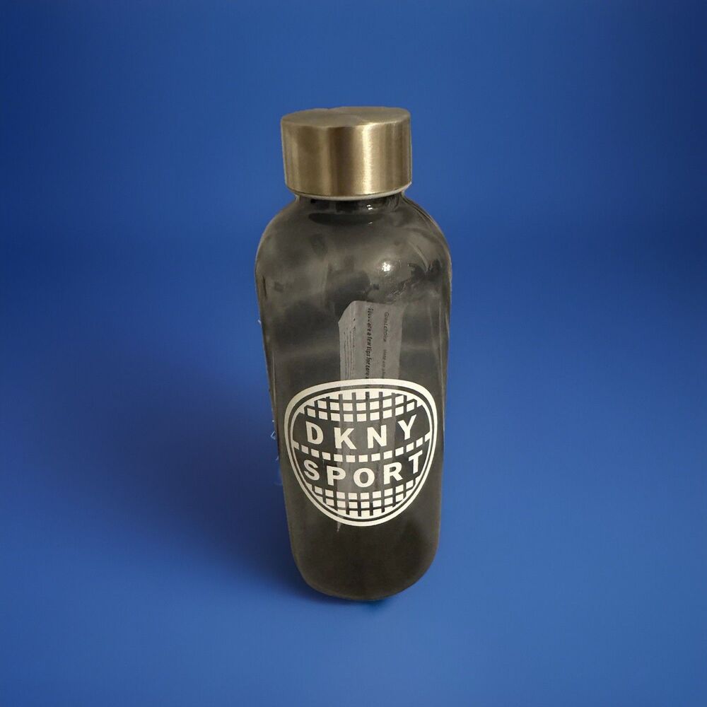 New DKNY Water Bottle Tinted Black Stainless Steel Lid 23oz "logo" in White